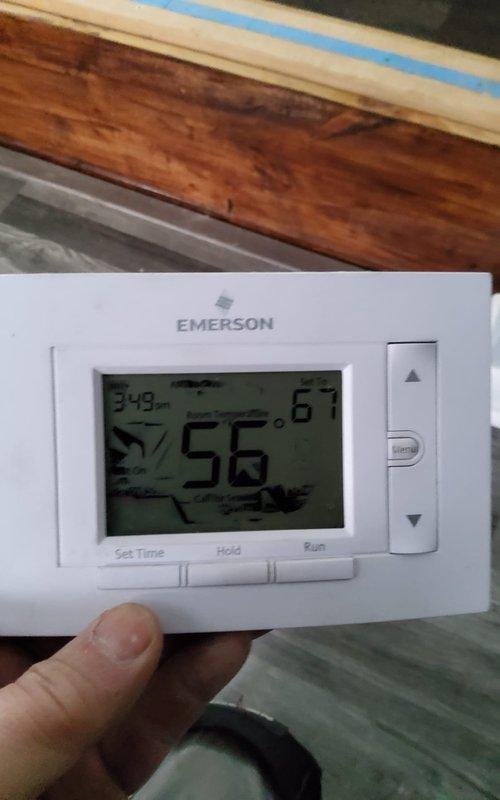 Responded to no-heat service call for 1-year-old furnace. Diagnosed system with thermostat reading 56°F while set to 67°F. Verified thermostat functionality; unit was properly set to "Heat" mode with appropriate temperature differential.