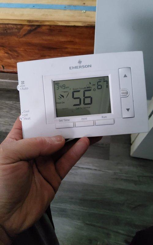 Responded to no-heat service call for 1-year-old furnace. Diagnosed system with thermostat reading 56°F while set to 67°F. Verified thermostat functionality; unit was properly set to "Heat" mode with appropriate temperature differential.