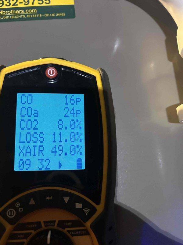 Performed routine maintenance on 7-year-old MVP gas furnace. Conducted combustion analysis testing with readings of CO2 at 8.0%, efficiency loss at 11.0%, and excess air at 49.0%. System is functioning within acceptable parameters and scheduled for next maintenance.