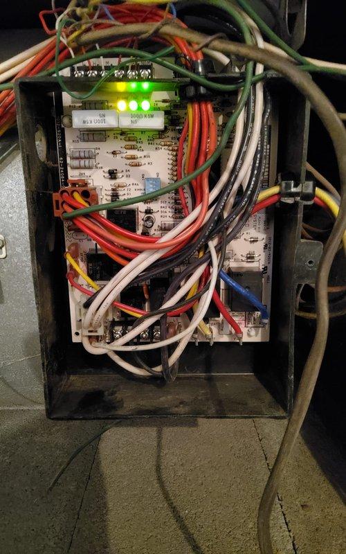 Replaced faulty control board in furnace that was preventing heating operation. Upon installation of new board, verified proper ignition sequence with all five burners lighting with strong blue flame. System now cycling correctly and providing heat as designed.