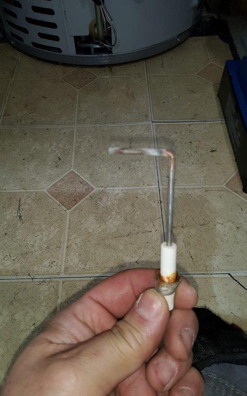 Responded to no heat call on 9-year-old furnace. Diagnosed faulty flame sensor showing corrosion at connection point. Removed, cleaned, and reinstalled the sensor, restoring proper flame detection. System now functioning normally with heat production verified.