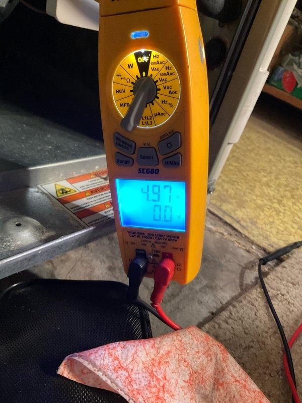 Completed routine maintenance on TRANE natural gas furnace. Performed electrical diagnostics using multimeter (SC680) showing reading of 497. Noted system requires replacement of April Air 213 filter which will need to be installed during next service visit.