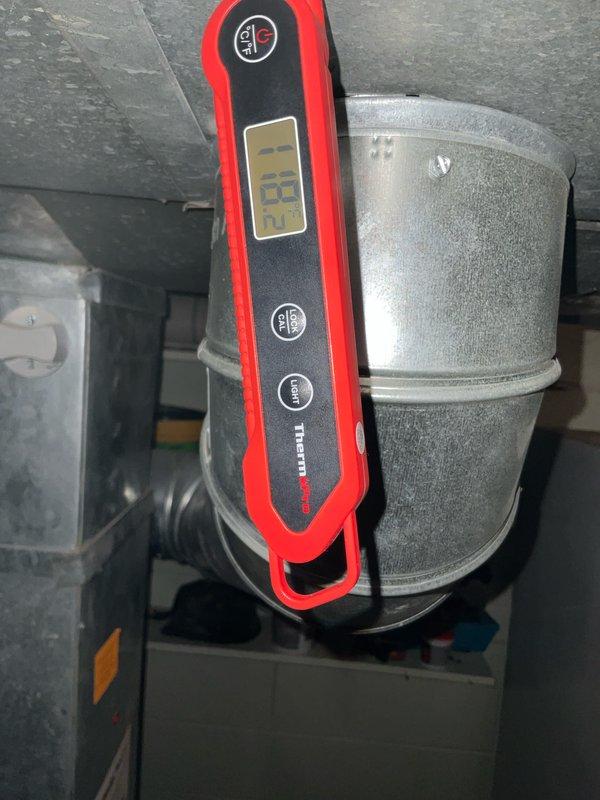 Completed heating system tune-up per Home Plan maintenance agreement. Performed combustion analysis using UEi C161 analyzer, which indicated CO2 at 5.2% with excess air at 129.9% and system loss at 11.3%. Verified proper airflow with measurements showing 20.0 CFM at supply duct.