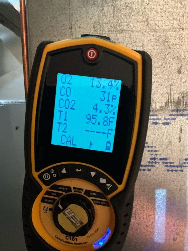 Performed scheduled Home Plan Heating Tune Up on gas furnace. Conducted combustion analysis with C167 analyzer showing readings of 13.4% O2, 31ppm CO, 4.3% CO2, and 95.8°F exhaust temperature, all within acceptable parameters. Inspected and cleaned blower assembly to ensure proper airflow and system efficiency.