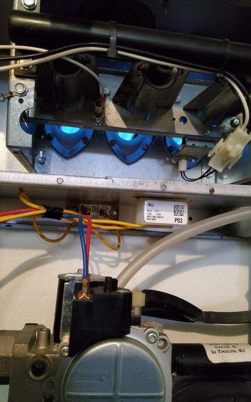 Performed scheduled furnace tune-up on residential heating system. Inspected gas burners and confirmed proper blue flame combustion indicating efficient operation. Examined water heater and associated piping connections, with all components functioning normally.