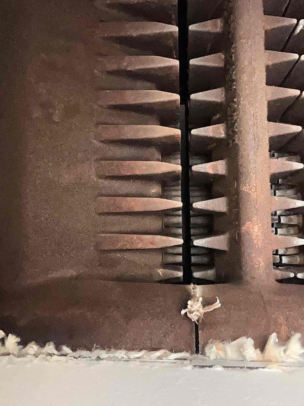 Performed scheduled maintenance on furnace. Conducted combustion analysis which showed normal readings (O2 7.4%, CO2 7.7%, T1 495.5F, CO 0ppm). Visual inspection of heat exchanger revealed normal oxidation and dust accumulation consistent with regular operation.