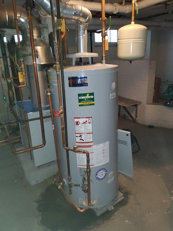 Performed annual heating tune-up on residential boiler system. Inspected copper heat exchanger components, checked all connections including control unit and wiring. Examined hot water heater, expansion tank, and associated copper piping system with no issues found. All components functioning properly with no leaks detected.