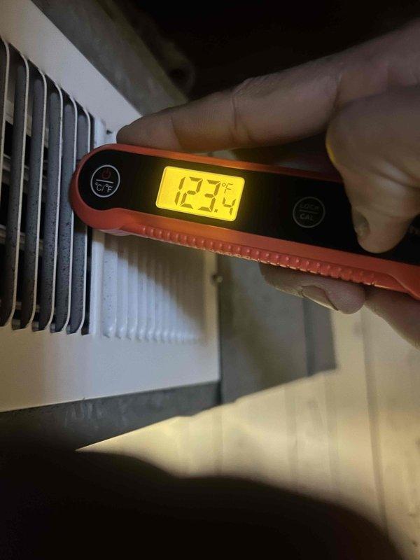 Completed scheduled heating tune-up service on a residential HVAC system. Performed temperature differential testing with readings of 123.4°C at supply register and conducted static pressure measurements using HT-1890 manometer with readings of 35.2. All system parameters verified within operational specifications.