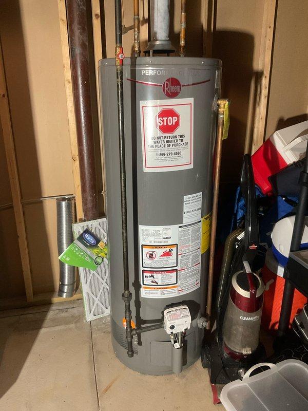 Performed scheduled maintenance on Rheem water heater system, including a complete tankless flush to remove mineral buildup. Inspected all copper pipes, valves, and connections for proper function and signs of wear. Replaced air filter to maintain optimal system performance and efficiency.