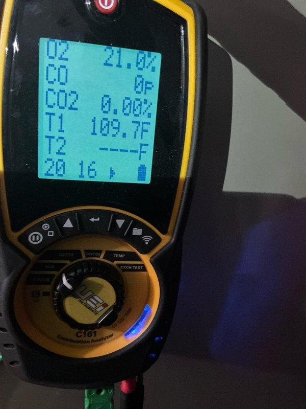 Performed complete maintenance service on two furnace systems. Inspected burner assembly, verified proper flame pattern and combustion with UEi C161 analyzer showing optimal readings (21.0% O2, 0 PPM CO, 0.0% CO2). All connections and control wiring were examined and confirmed to be in good working order.