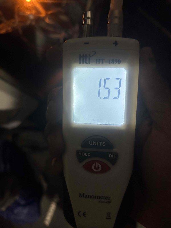 Performed scheduled maintenance on a 4-year-old furnace as part of the Home Plan Heating Tune Up service. Conducted gas pressure testing using a digital manometer (HT-1890), recording readings of 35.5 and 15.3 to verify proper system operation. System is functioning within manufacturer specifications after service completion.