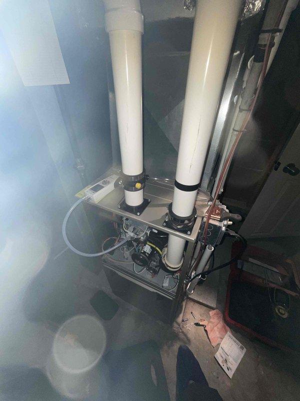 Completed scheduled maintenance on residential heating system. Inspected furnace, ductwork, PVC venting, and refrigerant lines, all found to be in proper working condition with no visible damage or deterioration. System is functioning optimally with no issues to report.