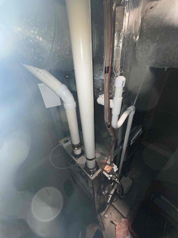 Completed scheduled maintenance on residential heating system. Inspected furnace, ductwork, PVC venting, and refrigerant lines, all found to be in proper working condition with no visible damage or deterioration. System is functioning optimally with no issues to report.