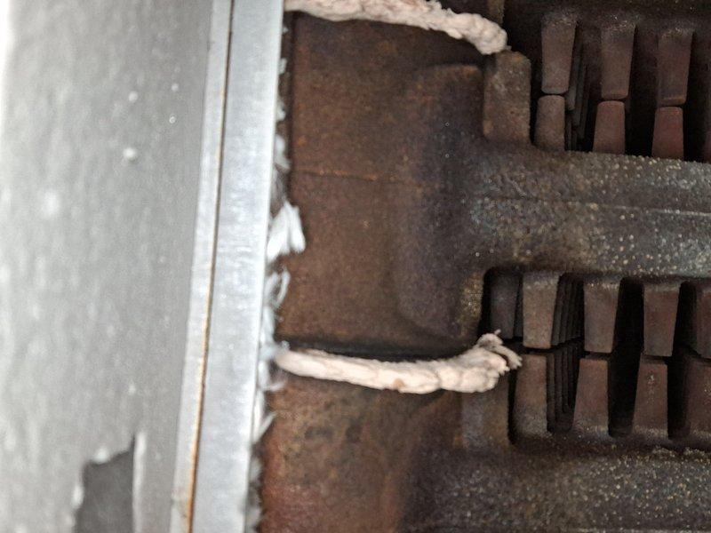 Performed scheduled maintenance on residential boiler and air handler systems. Inspected heat exchanger components which showed significant corrosion on metal fins and deteriorating insulation between plates. Documented condition of heating elements with visible dust accumulation and oxidation on radiator components that will require attention during next service visit.