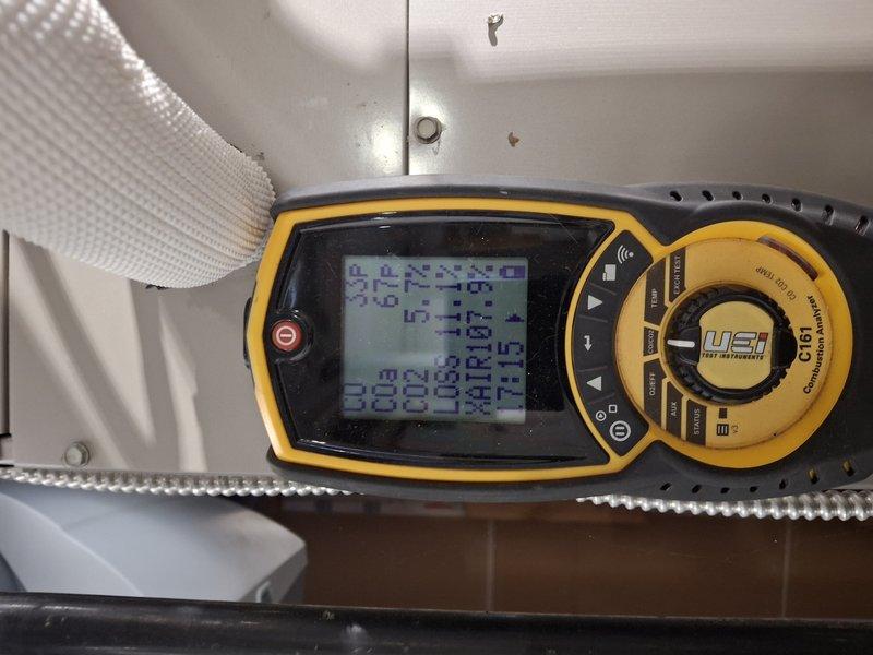Performed scheduled heating system tune-up using UEi C151 Combustion Analyzer to verify proper combustion efficiency and system parameters. Diagnostic testing showed all readings within acceptable ranges, confirming the heating system is operating at optimal performance levels.