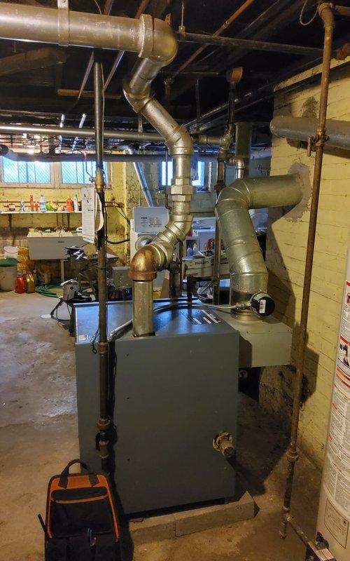 Performed scheduled maintenance service on residential steam boiler system. Inspected all ductwork connections, copper supply lines, and pipe joints for integrity and proper function. Verified system operation and confirmed all components are operating within normal parameters.