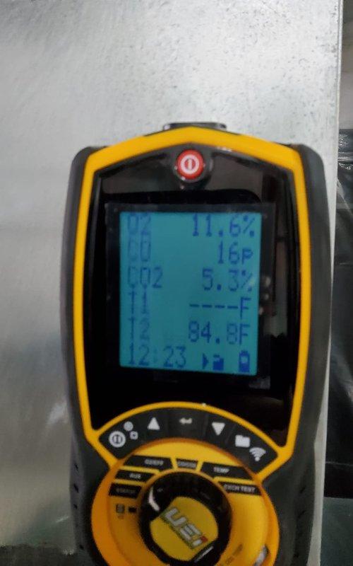 Performed scheduled heating tune-up on residential HVAC system. Conducted combustion analysis with readings of O2 11.6%, CO2 5.5%, and stack temperature of 84.8°F, all within acceptable parameters. Inspected furnace installation, ductwork, and venting system, confirming proper installation and good working condition.