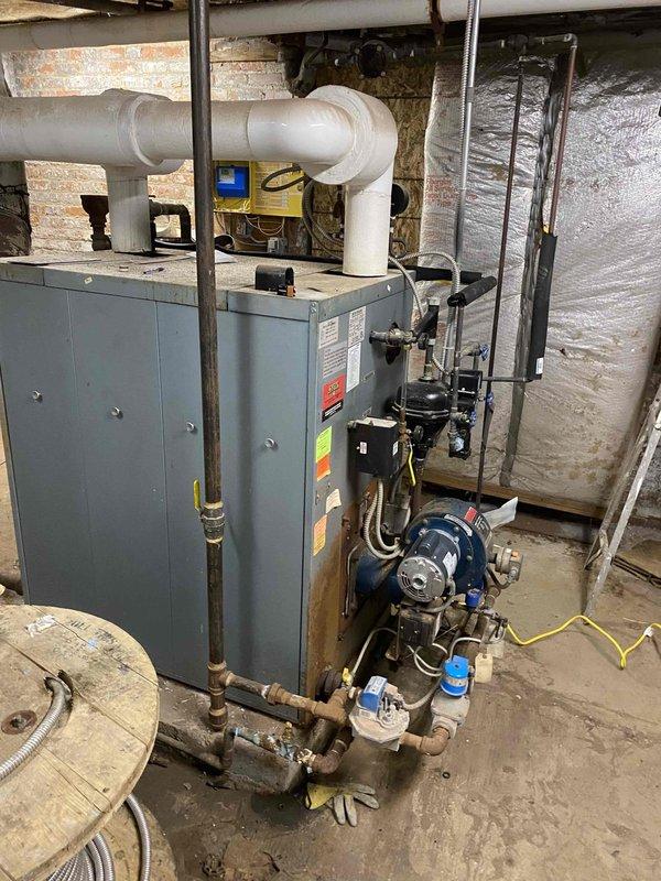 Upon arrival, diagnosed a no-heat condition in the existing boiler system. Performed comprehensive inspection of the unit, including circulation pump, PVC venting system, and associated copper piping/valves. Provided customer with detailed estimate for both repair options and complete system replacement.