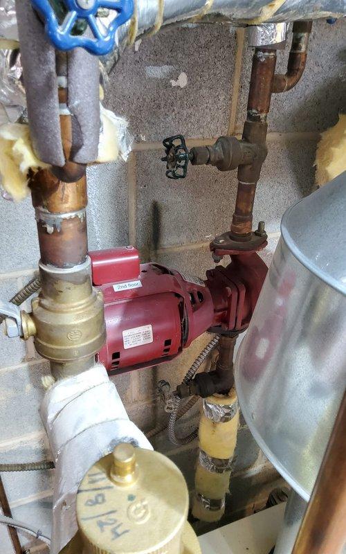 Performed comprehensive tune-up service on both HP boiler and furnace systems. Inspected circulator pump, valves, and piping connections for proper operation. Completed requested return air modification on second floor, installing 14x6x7 straight boot, 7x6 reducer, and 14x6 return air grille to improve system efficiency.