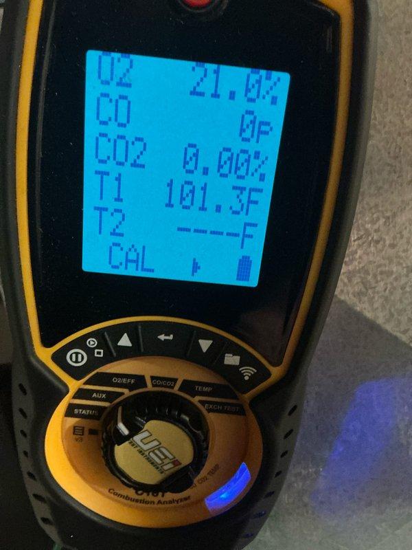 Performed scheduled furnace tune-up and maintenance. Conducted combustion analysis showing optimal O2 (21.0%), CO (0-8 PPM), and CO2 (11.1%) levels. Verified proper temperature readings and confirmed system is operating within manufacturer specifications.