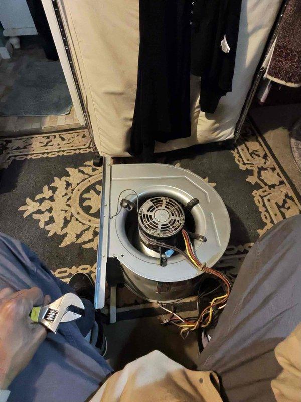 Replaced failed inducer motor on Lennox furnace and cleaned blower assembly to restore proper operation. Noted age-related wear on system components during service. Recommended replacement with new, more efficient equipment as preventative measure.