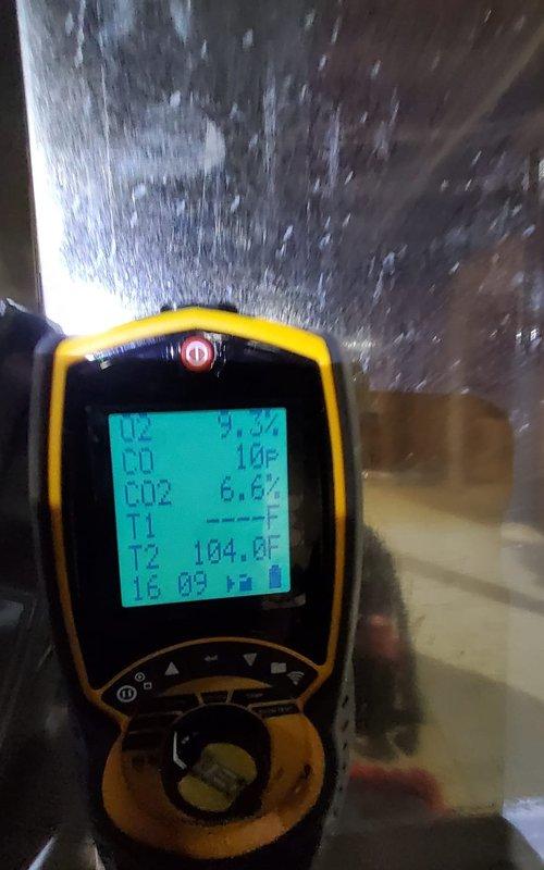 Performed comprehensive heating system tune-up per maintenance plan. Conducted combustion analysis showing CO levels at 10 ppm and CO2 at 6.6% with stack temperature at 104.8°F, all within acceptable parameters. Identified potential mold growth near unit requiring attention; recommended remediation to prevent system contamination and indoor air quality issues.