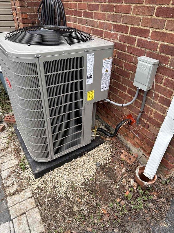 Successfully completed comprehensive HVAC system replacement including furnace, air conditioning unit, and water heater installation. Modified return drop and overhead collector box to 10x24 specifications and added 1410. Properly positioned outdoor condenser unit on gravel base with appropriate electrical connections and installed new water heater with all necessary plumbing connections in basement utility area.