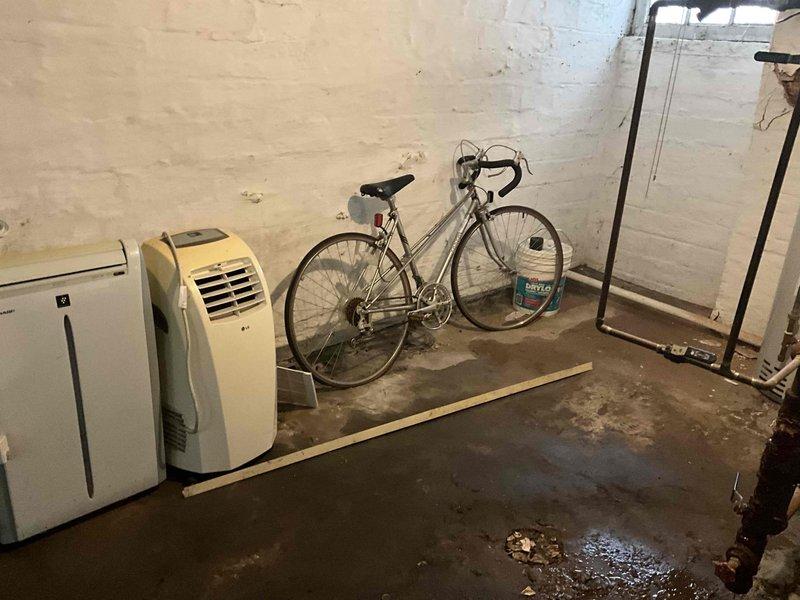 Conducted boiler inspection at residence with reported no heat issue. System evaluation revealed an aging Bryant steam boiler in poor condition (rated 3/10) with evidence of substantial water damage to surrounding area, peeling wall paint, and moisture on concrete floor. Recommended full replacement due to deteriorated condition and inefficient operation.