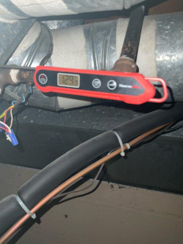 Performed annual tune-up on 3-year-old furnace, measuring supply temperature (91.1°F) and return temperature (123°F). As requested, checked water pressure and verified cooling speed was set to high for optimal system performance.