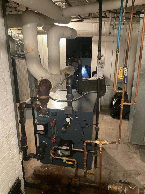Successfully completed installation of new steam gas boiler system in basement utility room, including replacement of feed water assembly and boiler feed pump (BFP). Installed new thermostat and properly connected all required PVC venting, copper supply/return lines, and condensate piping to ensure optimal system performance.