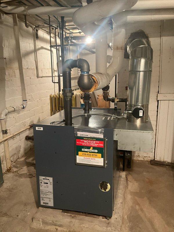 Successfully completed installation of new steam gas boiler system in basement utility room, including replacement of feed water assembly and boiler feed pump (BFP). Installed new thermostat and properly connected all required PVC venting, copper supply/return lines, and condensate piping to ensure optimal system performance.