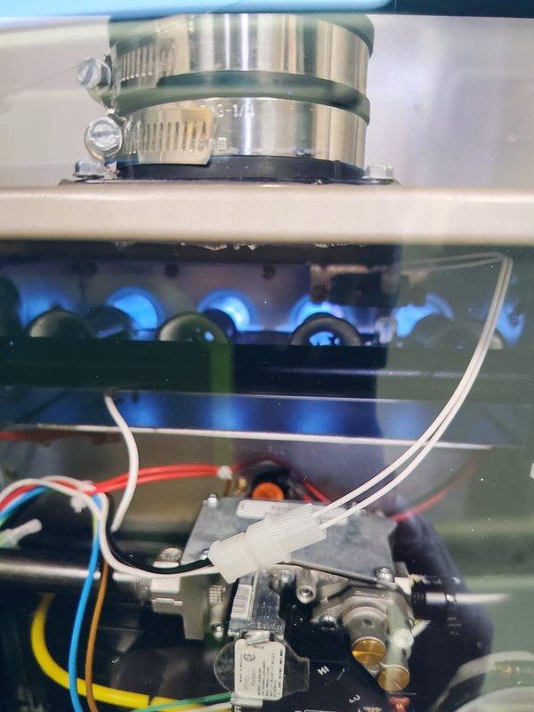 Performed scheduled maintenance renewal on two furnaces. Conducted combustion analysis with Testo 310 showing 7.3% CO2 and 34ppm CO readings. Verified proper flame pattern and inspected gas valve assembly, connections, and wiring to ensure safe and efficient operation.