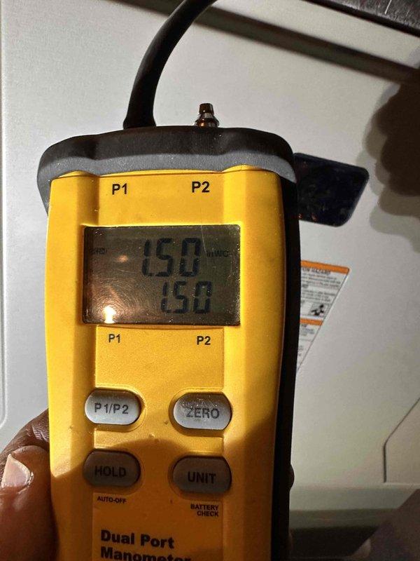 Successfully installed new furnace with high airflow base while integrating with existing dual return configuration. Reused 3" PVC venting, thermostat, humidifier and filter as specified. Performed pressure differential testing with manometer to verify proper system operation, confirming optimal airflow measurements of 150 on both intake and output.