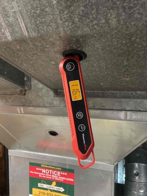 Performed routine heating maintenance service with diagnostic testing. Utilized HT-1890 digital manometer to measure gas pressure (35.2 reading) and conducted thermal measurements on the ductwork system to verify proper operation. All readings within acceptable parameters.