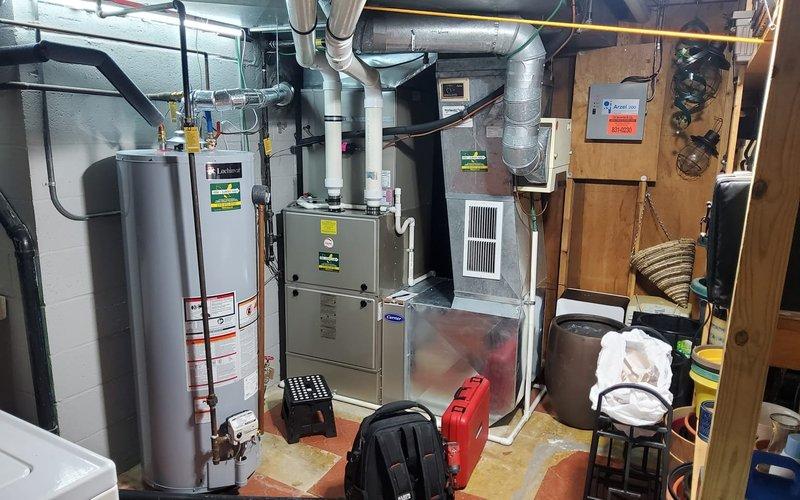 Performed scheduled heating system maintenance on a residential furnace unit per maintenance agreement. Inspected all components including ductwork, electrical connections, and combustion system for proper operation. System is functioning within normal parameters with no issues identified; documentation completed with photo verification of equipment condition.