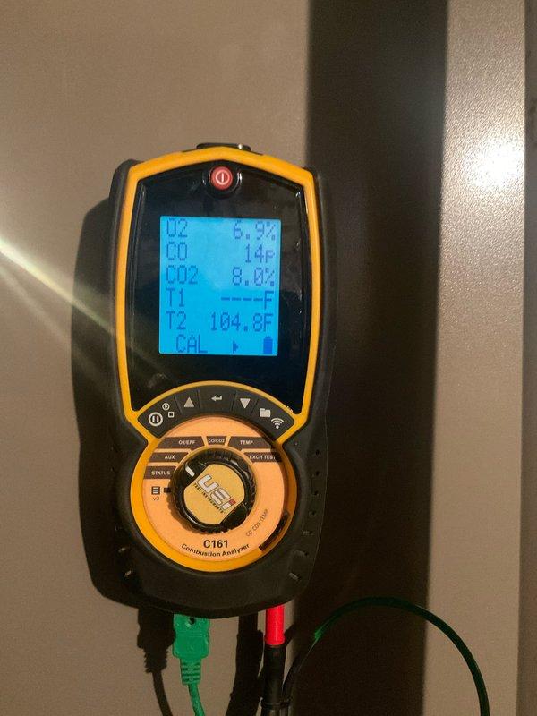 Performed comprehensive furnace tune-up on existing system per Home Plan membership. Conducted temperature measurements and verified proper airflow throughout system. Completed combustion analysis using UEi C161 analyzer, confirming optimal O2 (6.9%), CO (14P), and CO2 (8.0%) levels. System is operating correctly with no issues identified.