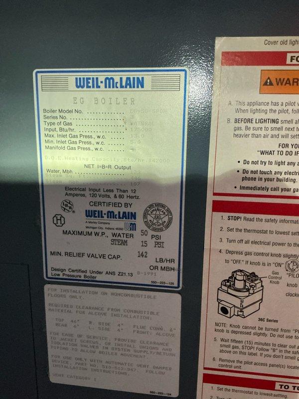 # Service Summary

Responded to service call for boiler tune-up and preventive maintenance on Weil-McLain EG series gas-fired boiler. Customer requested same-week rescheduling due to potential issues identified during initial contact. Performed comprehensive system inspection, documented equipment nameplate specifications and installation conditions, and completed standard maintenance protocol per manufacturer guidelines.