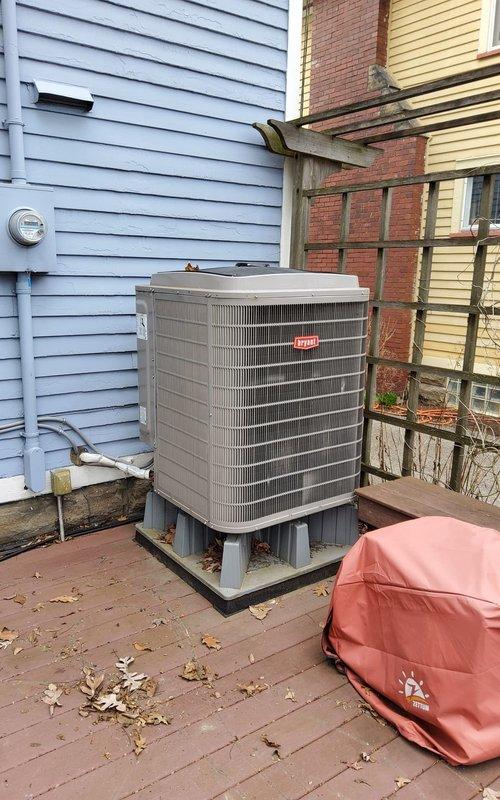 Completed comprehensive cooling system tune-up on Bryant outdoor condensing unit. Performed full system inspection, cleaned condenser coils, checked refrigerant levels, tested electrical connections, verified proper airflow, and confirmed unit operational efficiency ahead of the cooling season.