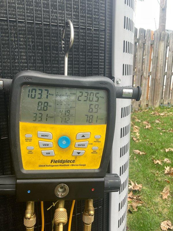 Completed comprehensive air conditioning tune-up on 5-year-old residential system. Performed indoor furnace inspection, verified blower motor operation, checked electrical connections and wiring throughout unit. Utilized digital manifold gauges at outdoor condenser unit to measure refrigerant pressures and temperatures, confirmed system operating within manufacturer specifications with proper charge levels and performance parameters.