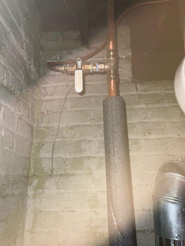 Responded to service call regarding non-functional humidifier and concerns about water heater installation water line. Upon inspection, confirmed that the humidifier issue was unrelated to the recent water heater installation completed earlier in the week. Examined plumbing connections, copper piping, and water supply lines in utility area. Assessed electrical components and mounting hardware associated with HVAC system. Advised customer that humidifier malfunction required separate evaluation and was not connected to water heater installation work.