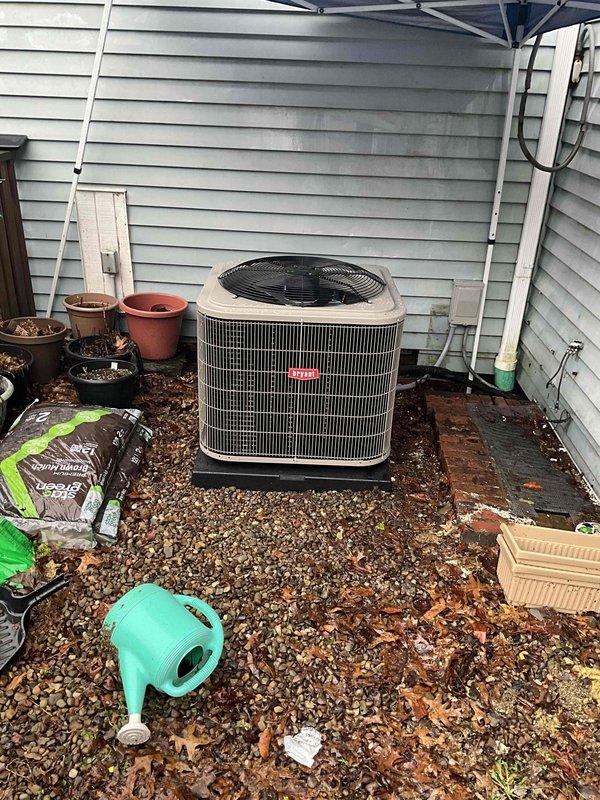 Completed full HVAC system replacement including outdoor condensing unit and indoor evaporator coil. Existing refrigerant line set was pressure tested, inspected for integrity, and reused to minimize installation time and cost. Existing thermostat was retained and reconnected to new equipment. Unit was mounted on existing pad, electrical connections were made to junction box with proper disconnect, and condensate drain line was verified for proper operation. System was evacuated, charged to manufacturer specifications, and tested for proper operation including airflow, temperature differential, and refrigerant pressures.