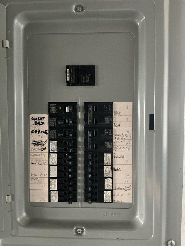 Provided HVAC estimate for mini split system installation with 4-ton outdoor unit and 3 indoor zones rated at 1-3 tons capacity. Assessed existing electrical panel for adequate circuit capacity and documented current breaker configuration to determine electrical requirements for new mini split system installation.