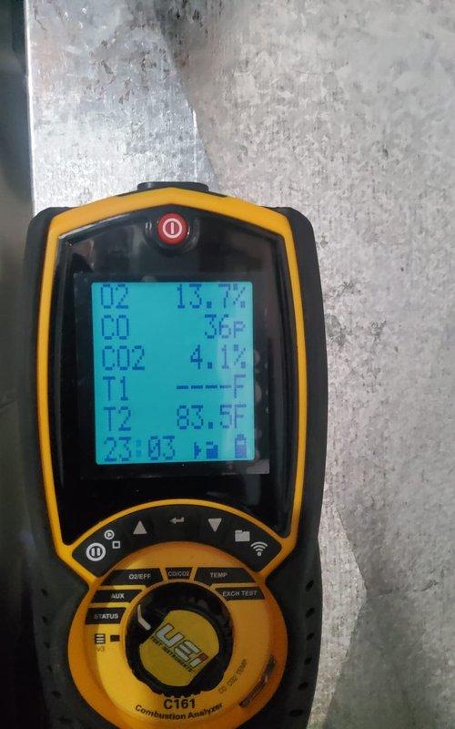 Completed routine maintenance on residential heating and cooling system as part of annual tune-up service. Performed comprehensive inspection of furnace and air conditioning unit, verifying all components operating within normal parameters. Conducted combustion analysis on heating system, confirming proper oxygen levels at 13.7%, zero carbon monoxide detection, and carbon dioxide readings at 4.1% with supply temperatures measuring 83.5°F. Inspected condenser unit, checked refrigerant levels, cleaned coils, and verified electrical connections. All safety controls tested and found functioning correctly. No deficiencies noted during inspection; system ready for seasonal operation.