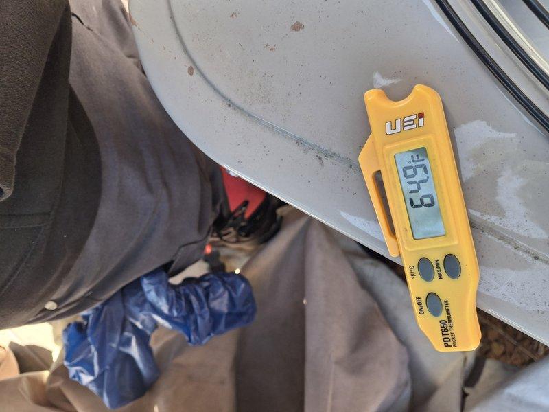 Completed scheduled cooling system tune-up and maintenance service. Performed comprehensive inspection of condenser coil fins, which were found to be in good condition with minimal debris accumulation, and recorded supply air temperature reading of 53.9°F using calibrated digital thermometer to verify proper system operation and cooling performance.