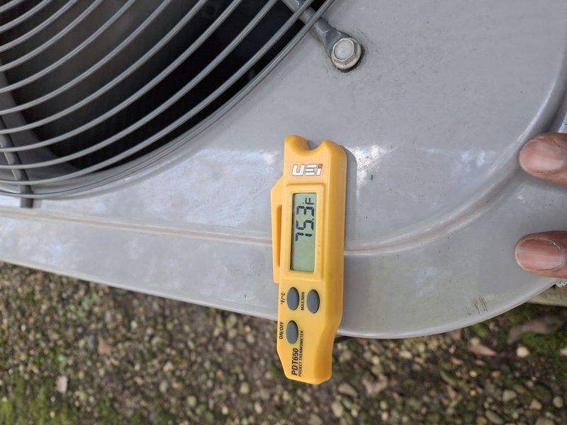 Performed annual AC tune-up on 6-year-old cooling system. Inspected condenser coil fins, verified proper airflow, and measured system performance parameters including refrigerant temperatures. Unit operating within normal specifications with no issues identified.