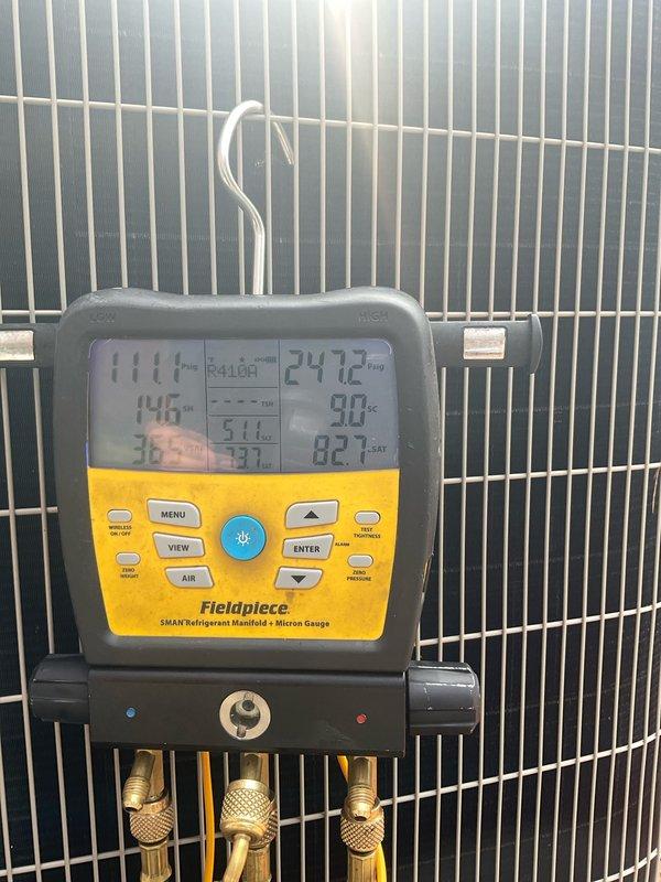 Performed comprehensive AC tune-up on six-year-old cooling system. Conducted full system diagnostics using refrigerant manifold gauge to verify operating pressures and temperatures, inspected outdoor condenser unit including coil condition and fan operation, checked electrical connections and condensate drainage system. All components found operating within normal parameters with no deficiencies noted; system performance confirmed satisfactory.