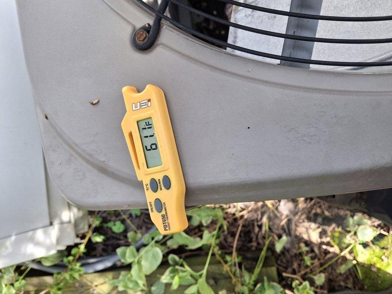 Completed preventative maintenance on 16-year-old air conditioning system. Inspected and documented blower assembly showing dust accumulation on squirrel cage fan blades, indicating normal operational wear. Performed system diagnostics using digital manifold gauge, recording refrigerant pressures and verifying proper operation of outdoor condensing unit.