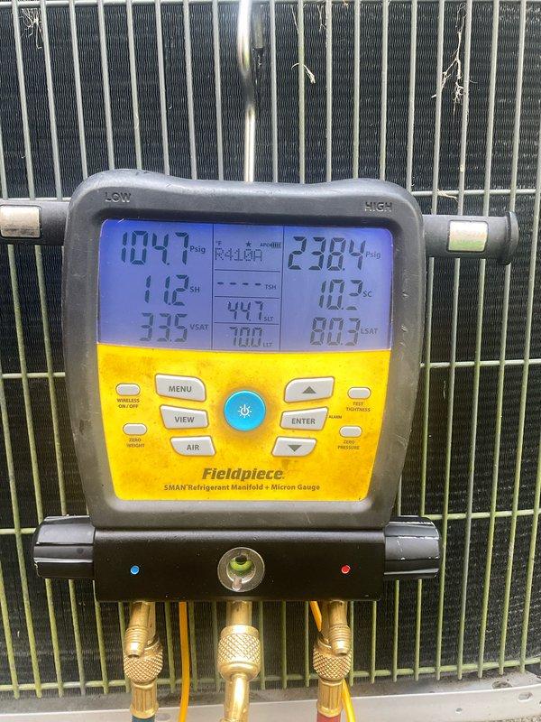 Performed comprehensive preventive maintenance on 7-year-old air conditioning system. Conducted system performance diagnostics using refrigerant manifold gauge, verifying R410A refrigerant pressures and temperatures within manufacturer specifications. Completed routine maintenance procedures including inspection of condenser unit, coil cleaning assessment, and overall system operational check to ensure optimal cooling performance for the season.