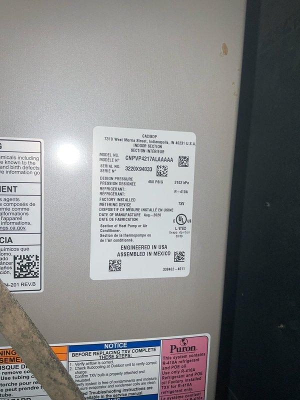 Performed comprehensive cooling system maintenance on a 5-year-old Carrier heat pump unit (Model: CNPVP4217AAAAAA) utilizing R-410A refrigerant. Conducted standard diagnostic testing with digital manifold gauges to verify system pressures and performance parameters, ensuring proper refrigerant charge and operational efficiency. Completed routine inspection of electrical connections, condenser coil condition, and fan operation to maintain optimal system performance for the cooling season.