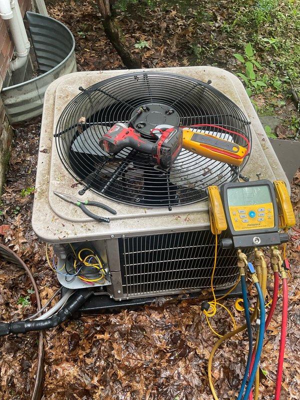 Performed comprehensive cooling system maintenance on a 5-year-old Carrier heat pump unit (Model: CNPVP4217AAAAAA) utilizing R-410A refrigerant. Conducted standard diagnostic testing with digital manifold gauges to verify system pressures and performance parameters, ensuring proper refrigerant charge and operational efficiency. Completed routine inspection of electrical connections, condenser coil condition, and fan operation to maintain optimal system performance for the cooling season.
